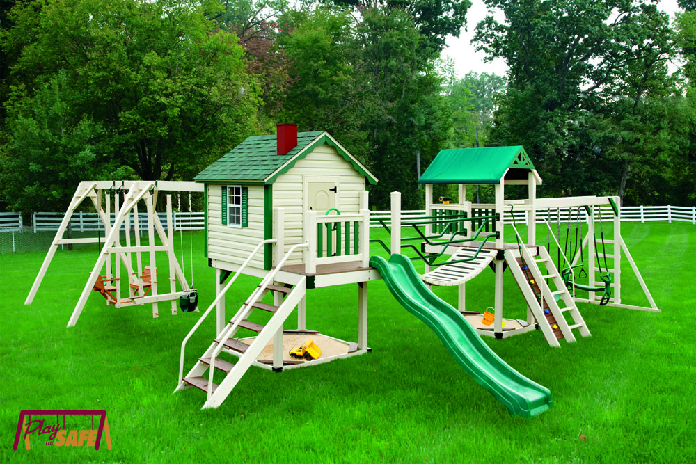 Play Safe Play Set in fenced in backyard
